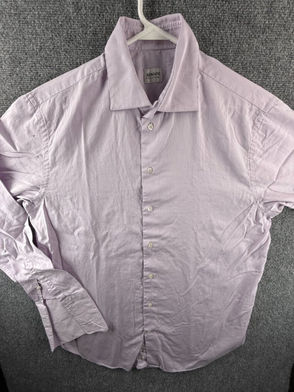Armani Cotton 16.5 Purple Designer Shirt Mens Long Sleeve Button Up Solid Spread